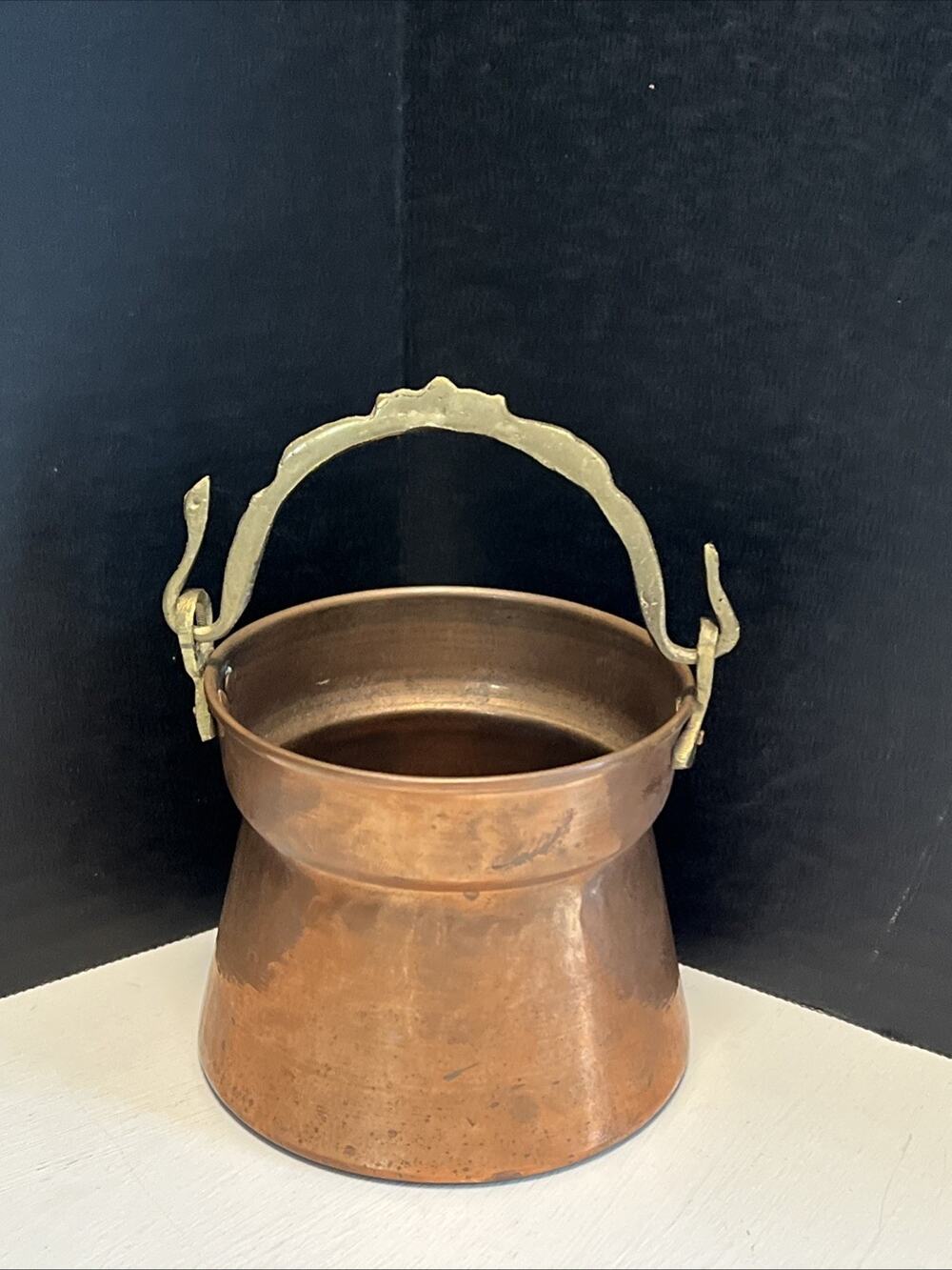 Vintage Turkish Solid Copper Pot Kettle 3-1/4" Snake Handle Small